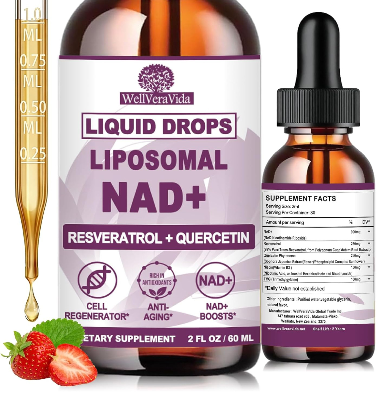 NAD+ Supplements for Men & Women, Extra Strength NMN 2 Fl Oz (Pack of 1)