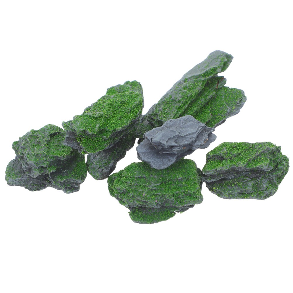 7Pcs Grey Resin Moss Rocks Decorative Faux Stones for Miniature Landscaping