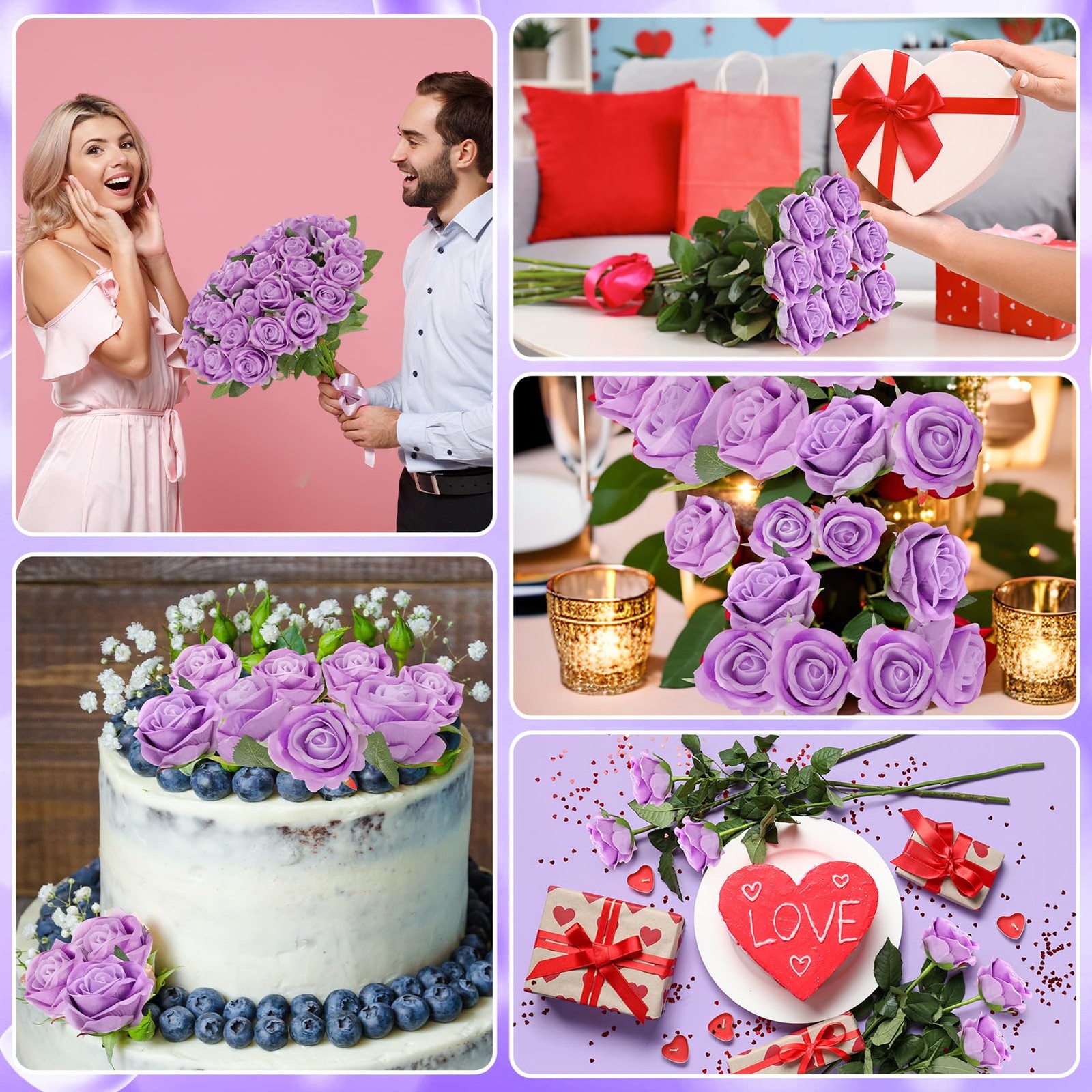 Ovveroche 90 Pcs Purple Velvet Rose Artificial Flowers with Long Stems, Fake …