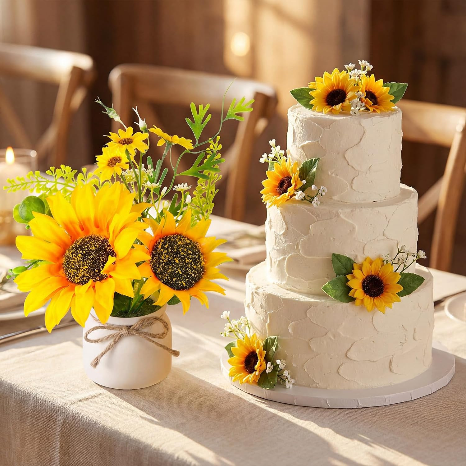 Artificial Sunflower Potted Plants Rustic Wedding Table Centerpieces Summer Spri