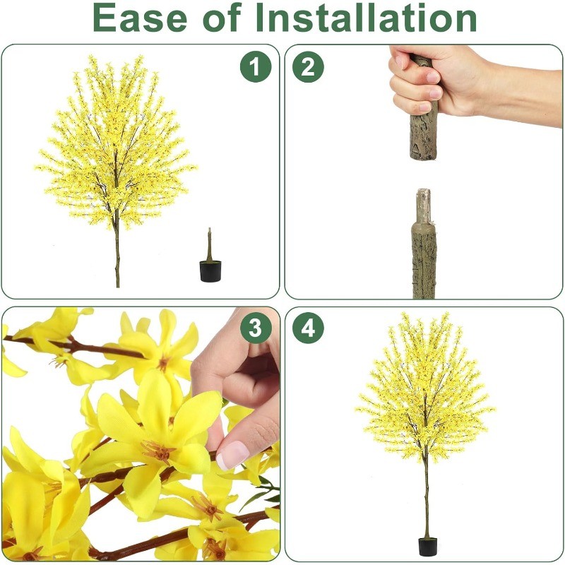 6FT Tall Artificial Winter Jasmine Tree, Fake Tree for Home Office Decor, Yellow