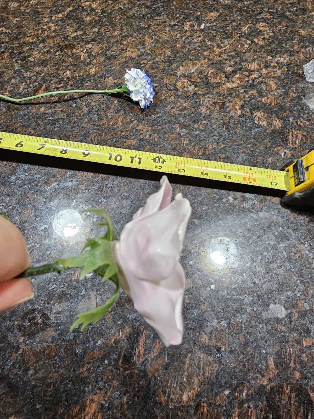 Vintage Porcelain Rose & Carnation with Plastic Wire Stem Lot Of 2 Flowers