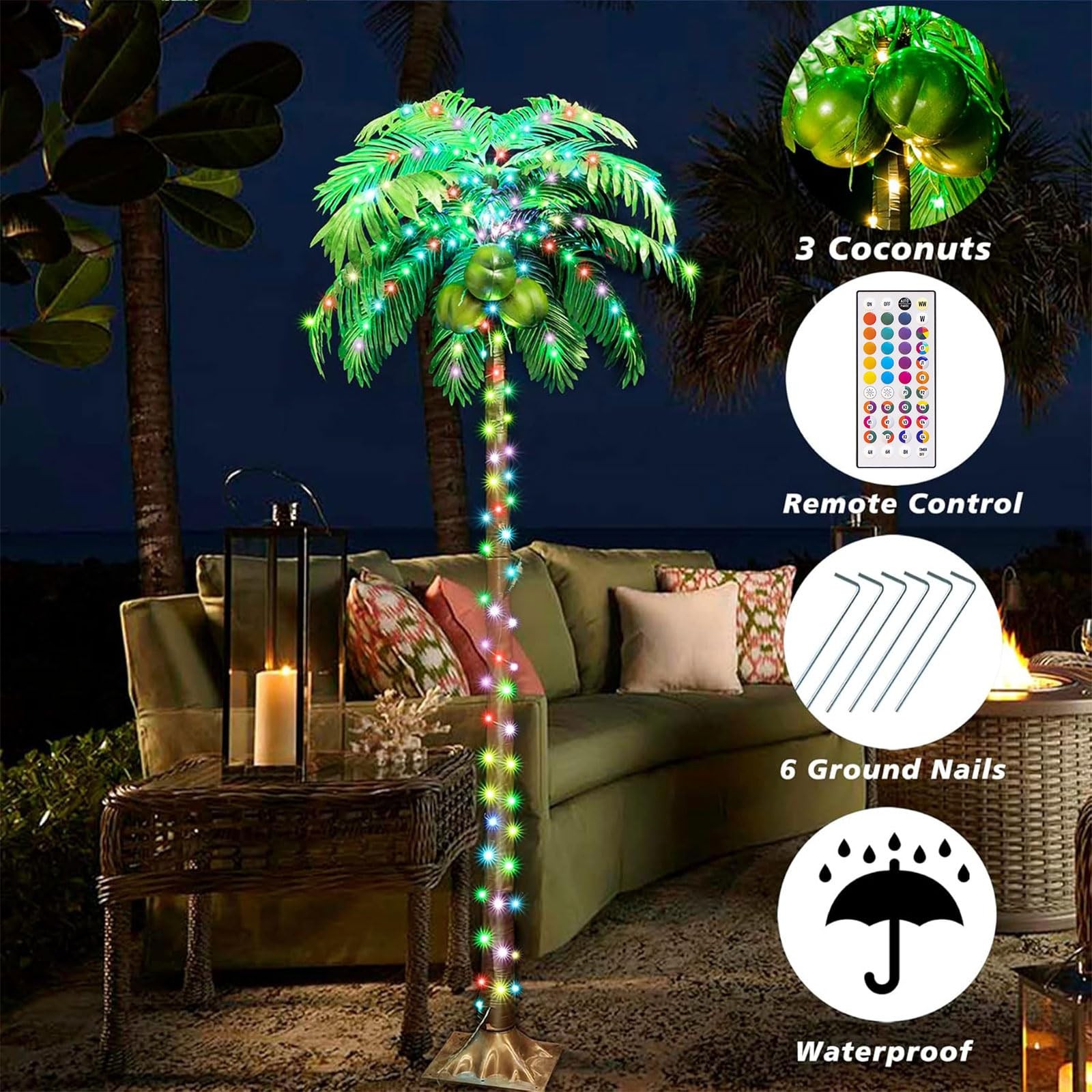 5FT Light up Palm Trees Outdoor with Remote, RGB