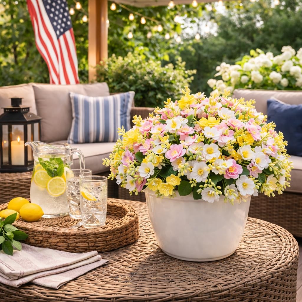 alyptus Artificial Faux Outdoor Flowers Plants for Spring Summer Decoration, 12