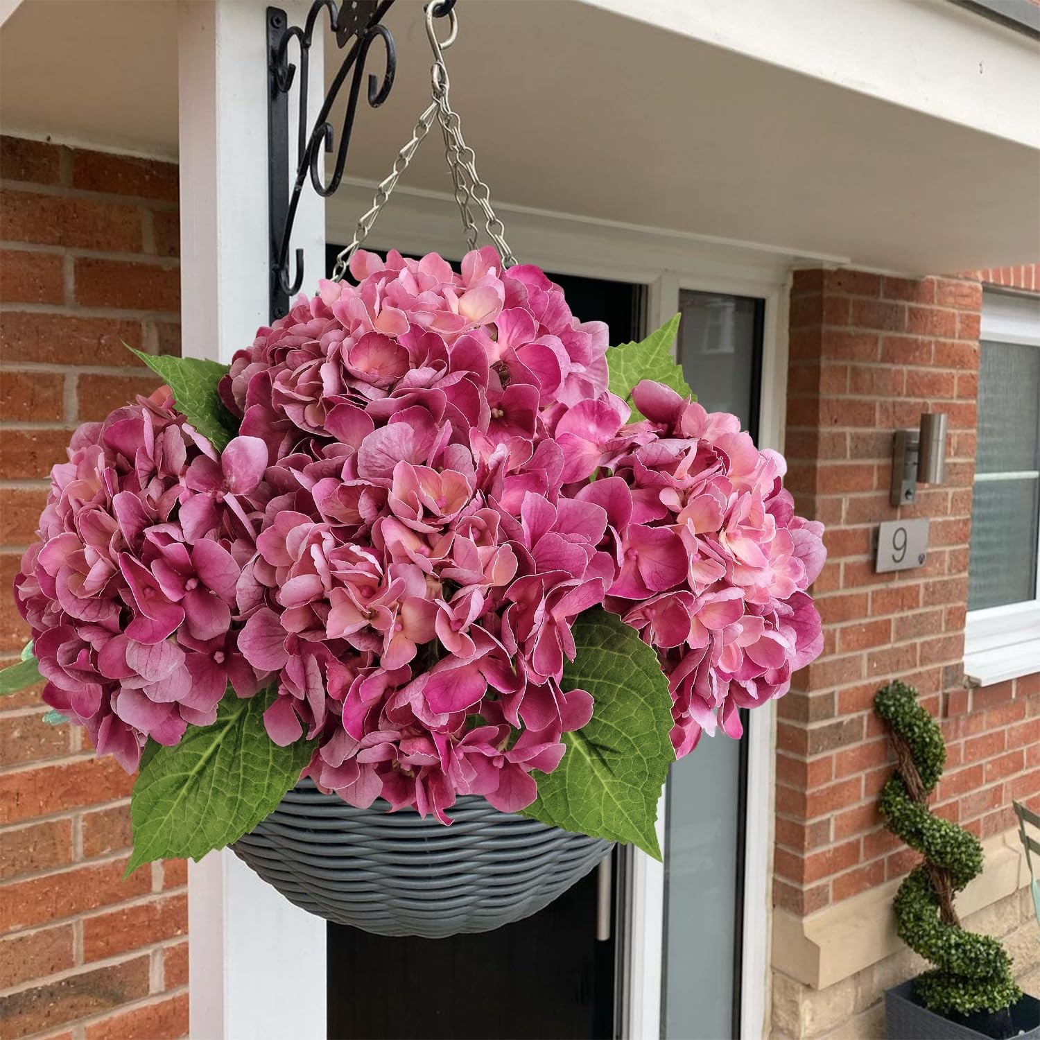 Magenta Pink Hydrangea Artificial Flowers, 4Pcs 21” Latex Real Touch Flowers,…