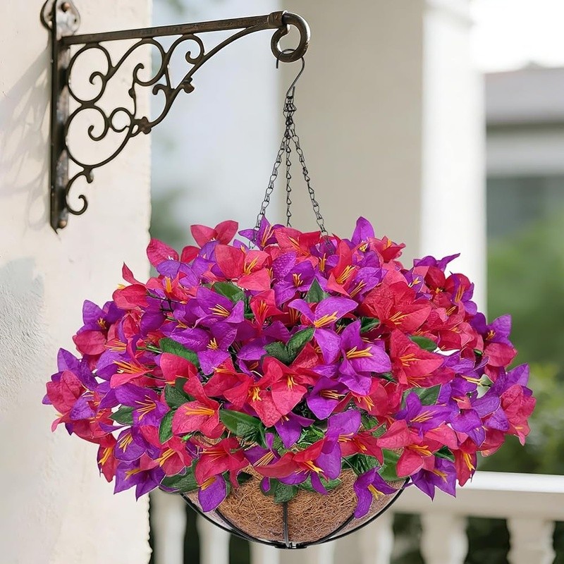 Artificial Hanging Bougainvillea Plant Basket Lifelike Indoor Outdoor Decor New