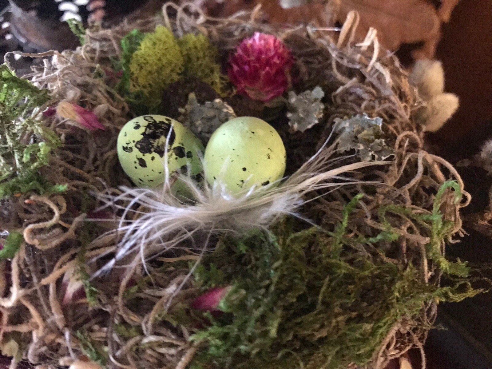 Birds nest on pedestal|Spring decor|natural & faux elements|5 1/2”
