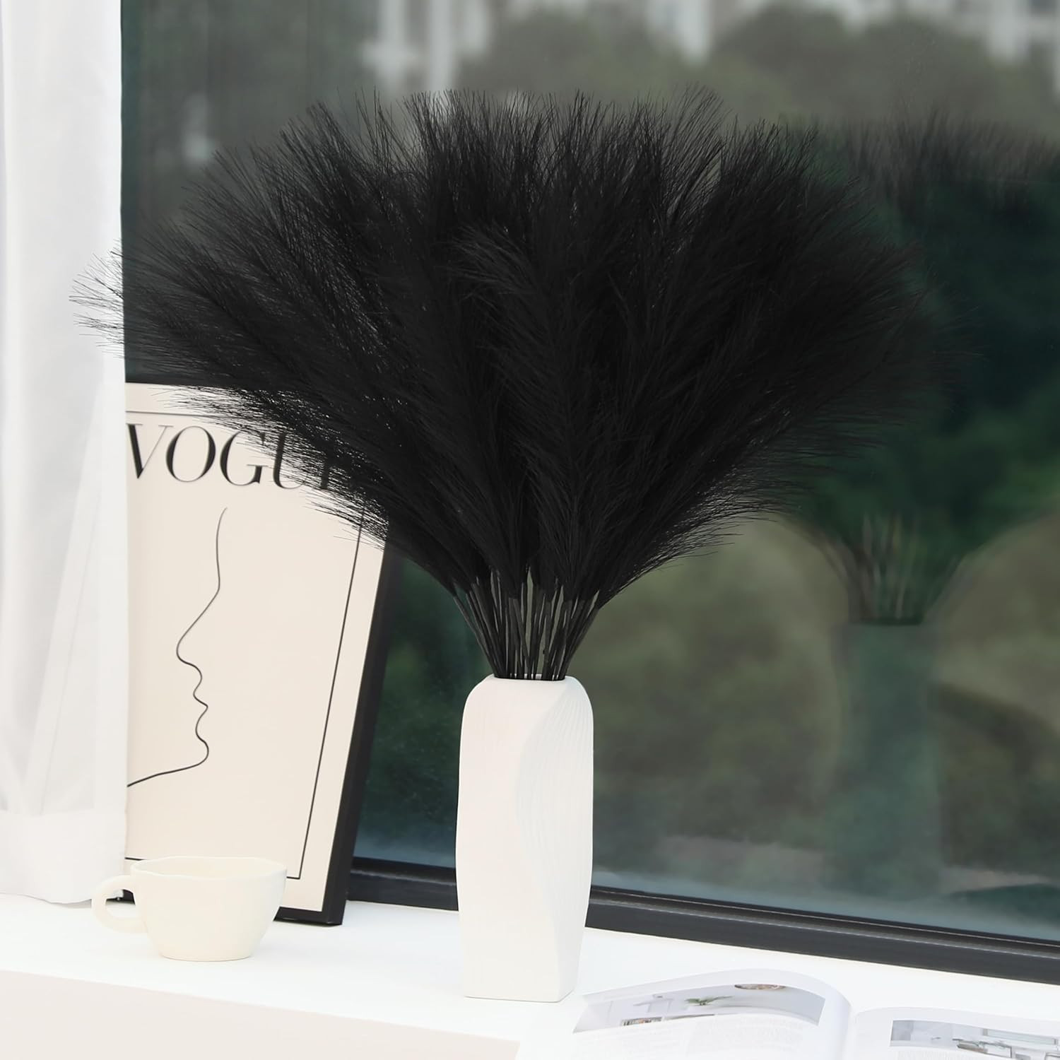 60 PCS 24 Inch Artificial Black Pampas Grass Decor Tall Faux Pompas Stems
