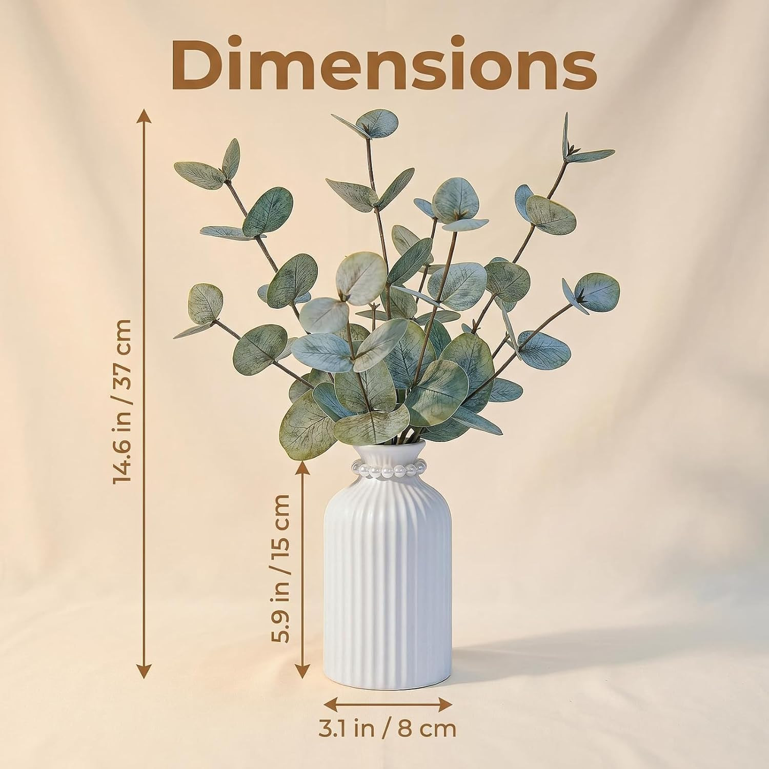 Artificial Eucalyptus Stems in Vase, Faux Plants with Frosted Ceramic Vase, Nord