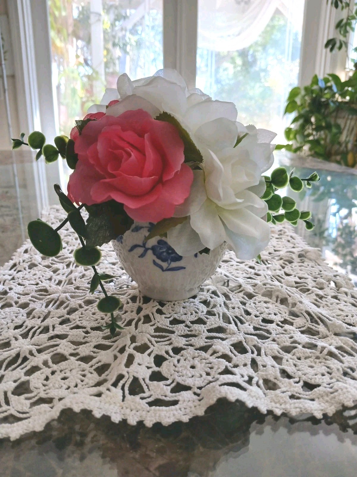 Rose Floral Arrangement Tea Party Dark Pink White Cup POP-IN Birthday Love Bride