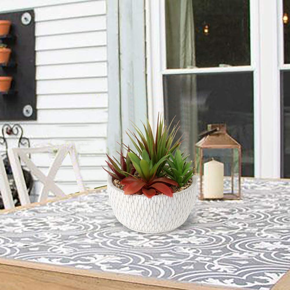 Fake Succulents Black Cement Pot Artificial Plants Arrangement Home Decor
