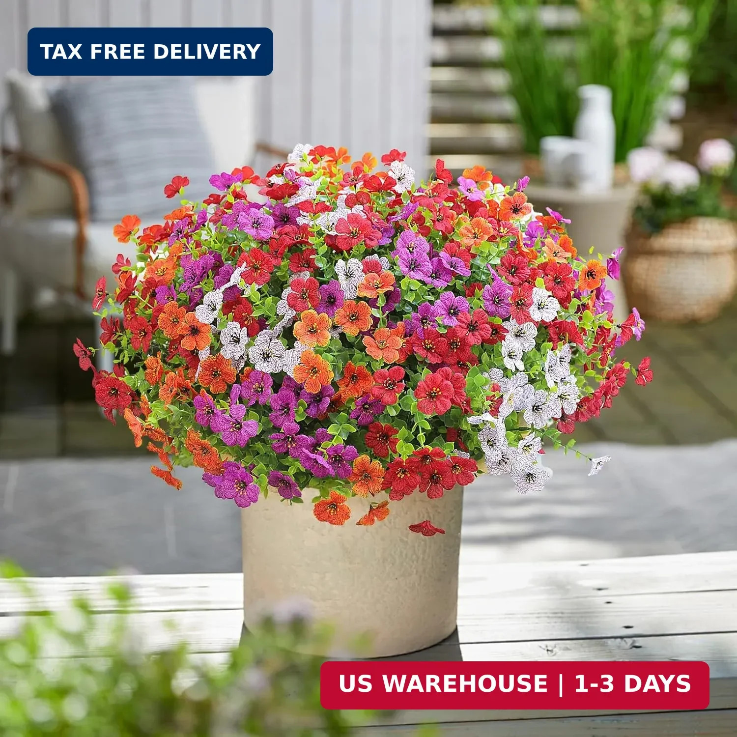 12 Bundles Artificial Flowers for Outdoors UV Resistant Fake Plants Silk Flowers