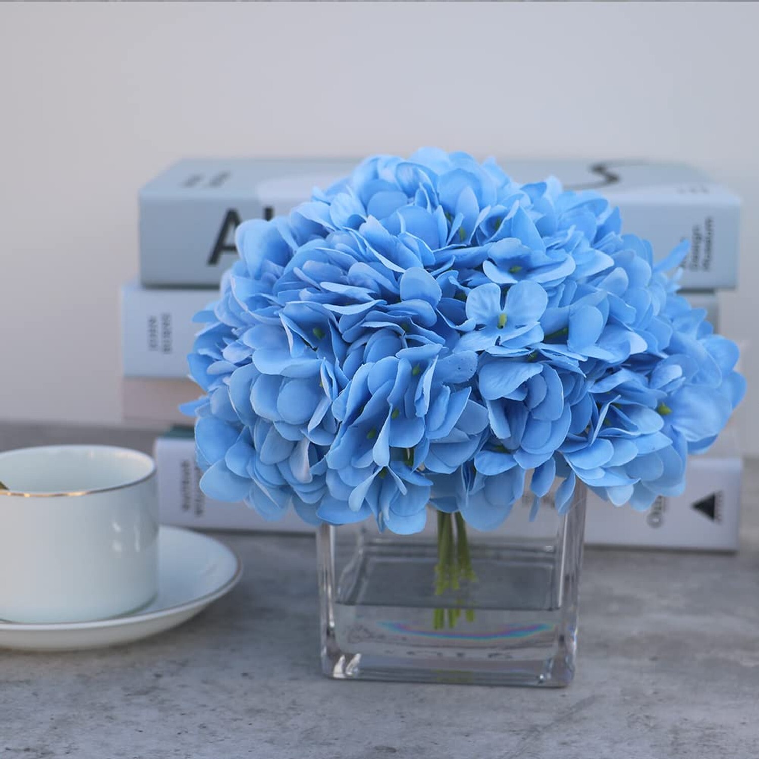 Silk Blue Artificial Hydrangea in Vase with Faux Water, Silk Flower Arrangeme…