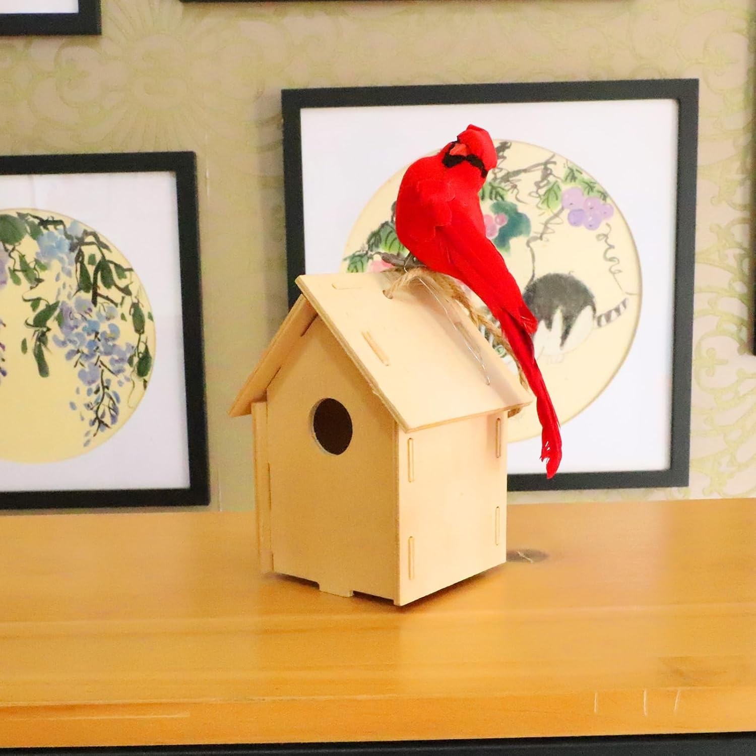 Realistic Bird Ornaments 3pcs Red Cardinal Blue Jay Goldfinch for Christmas