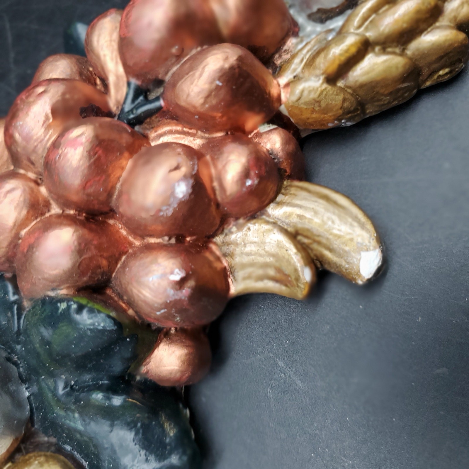 Vintage Italian Style Fruit Wall Plaque Toleware Gold Grapes Kitchen Decor