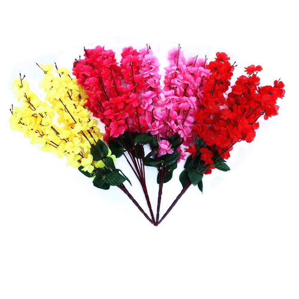 Peach Blossom Branch Artificial 56cm Light Pink Deep Pink Yellow Red Silk
