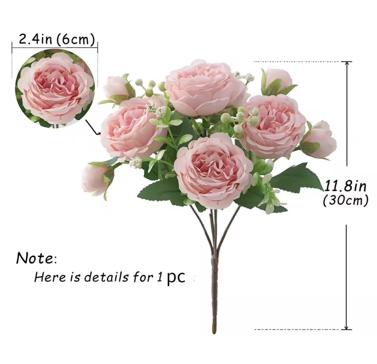 30cm Rose Pink Silk Bouquet Peony Artificial Flower 5 Big Head 4 Small home Deco