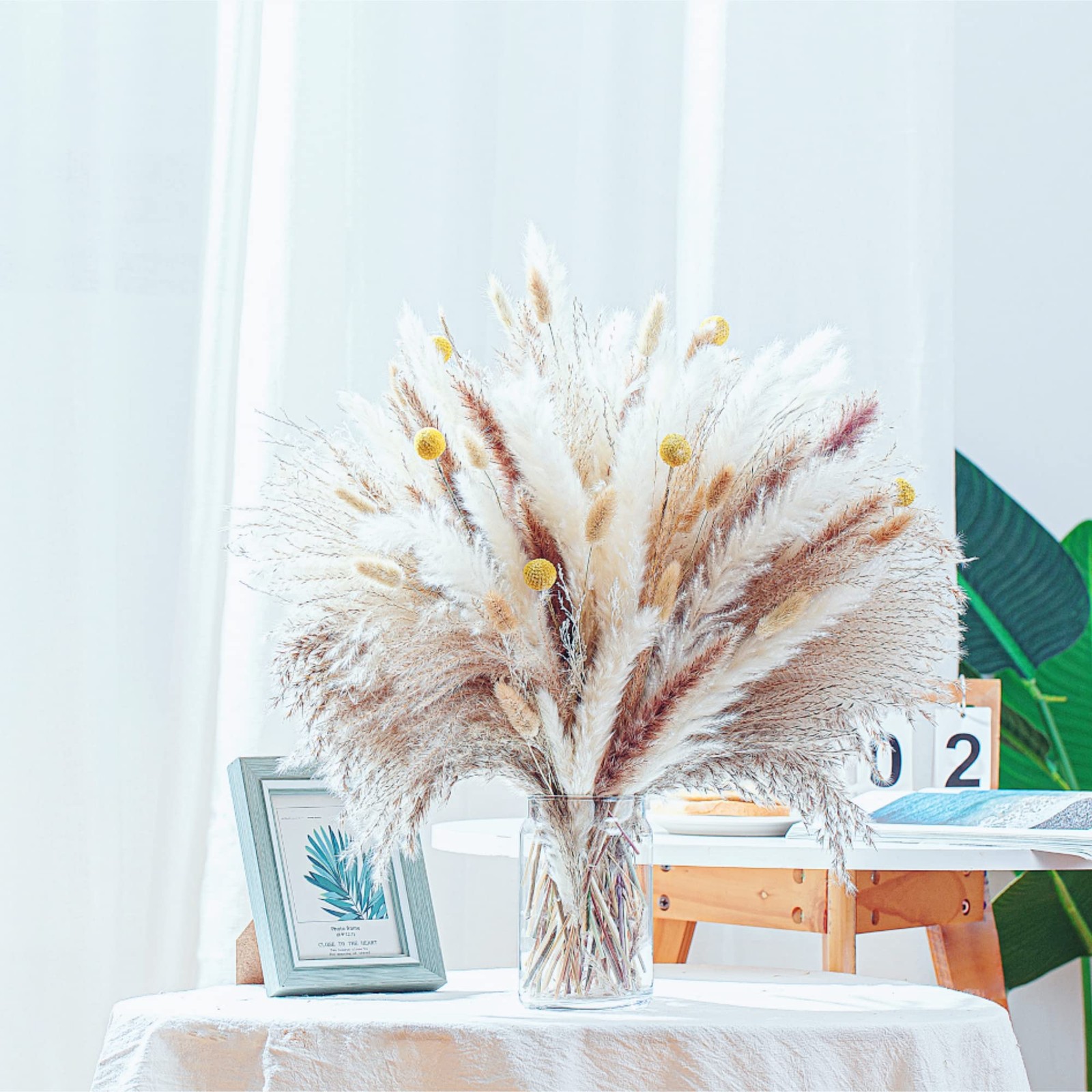 100PCS Natural Dried Pampas Grass Decor – 17.5″ Fluffy Pampas Grass Bouquet -…