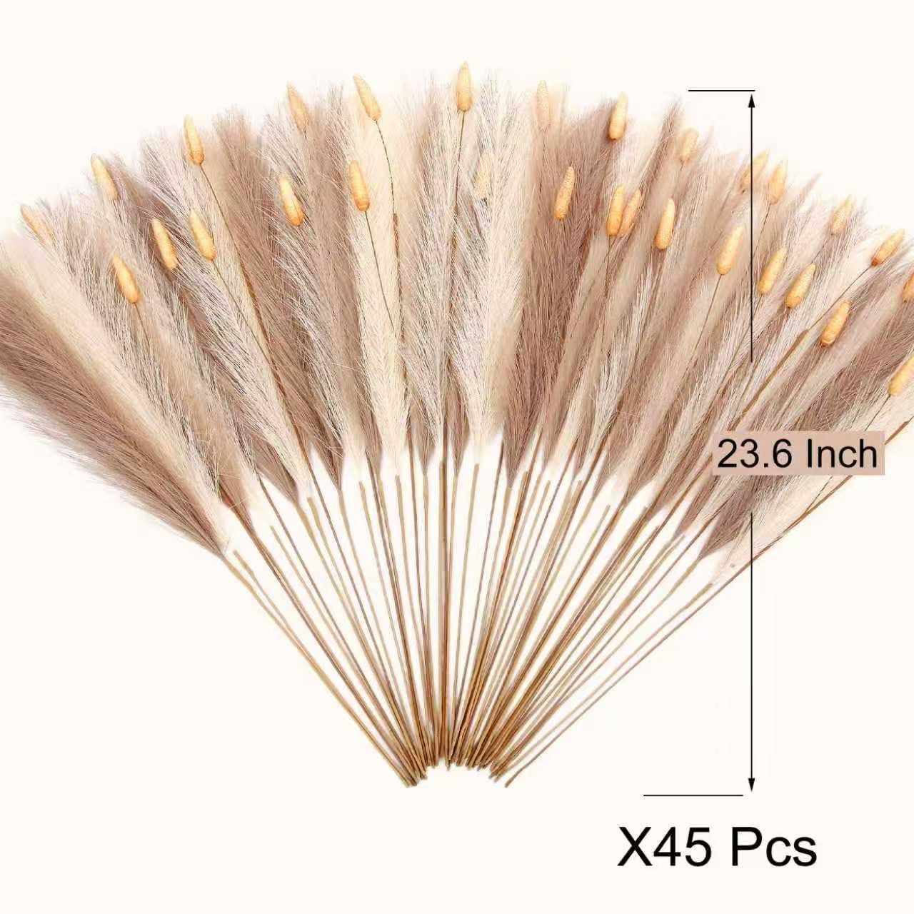 Brown Faux Pampas Grass Bunny Tails Artificial Dried Flowers 23.6 Inch 45 PCS