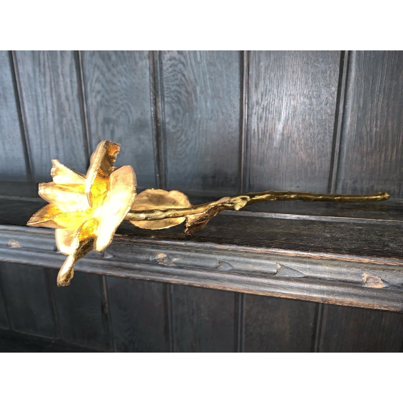 24kt Gold Long Stem Tall Gold Dipped Rose In Great Condition 12” X 4” X 3”