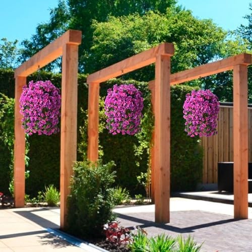 Artificial Fake Hanging Plants Flowers Basket for Spring Summer Light Purple