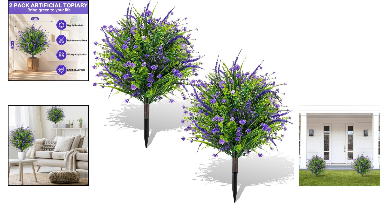 Artificial Topiary Ball Trees 15.7in UV-Resistant Faux Shrubs Garden Decor Pu…