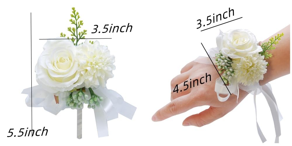 Rose White Flower Corsage and Boutonniere Set 2,Handmade Silk Flower Corsage …