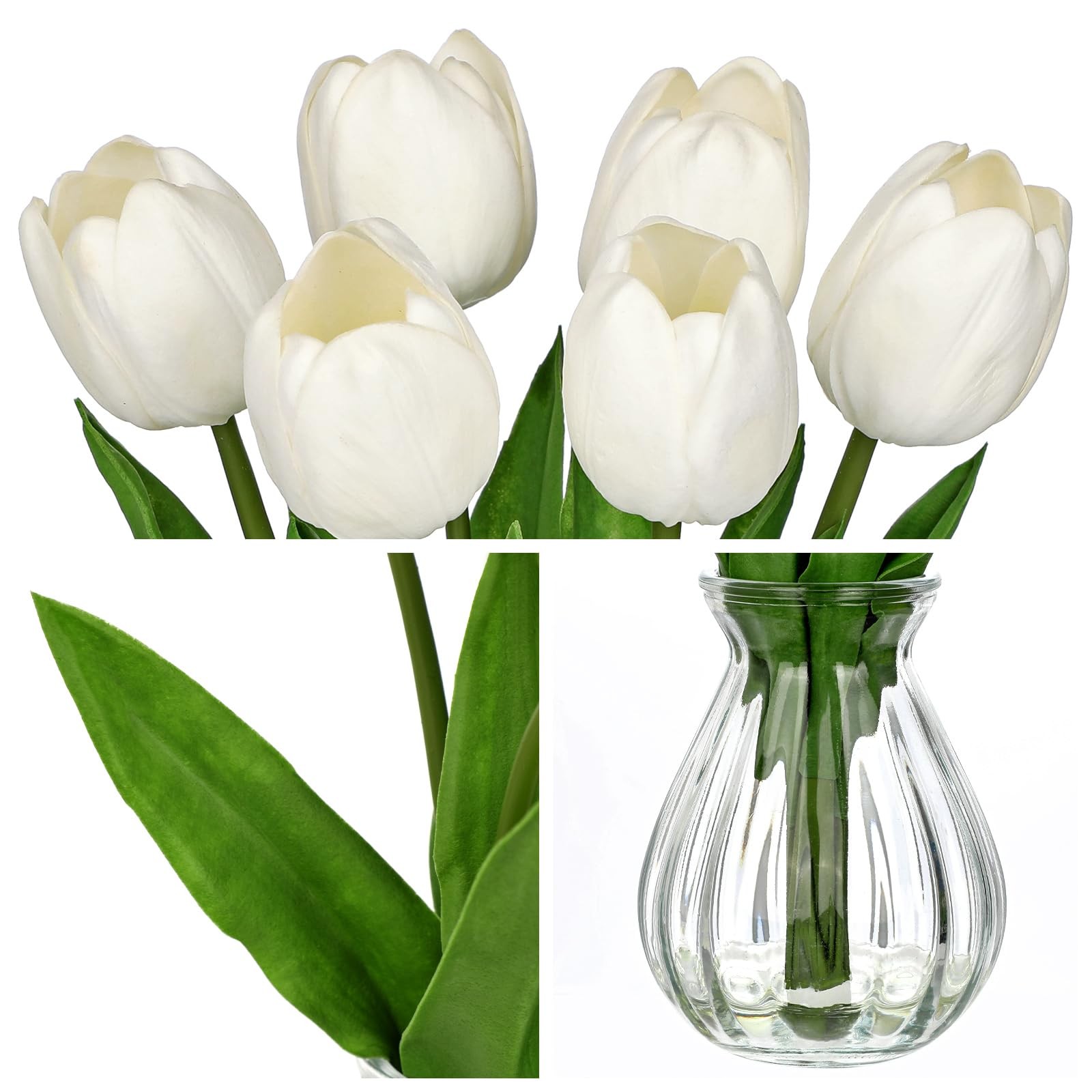 Artificial Tulips Flowers Floral Arrangement – 6 Stems Faux Flowers with Clea…