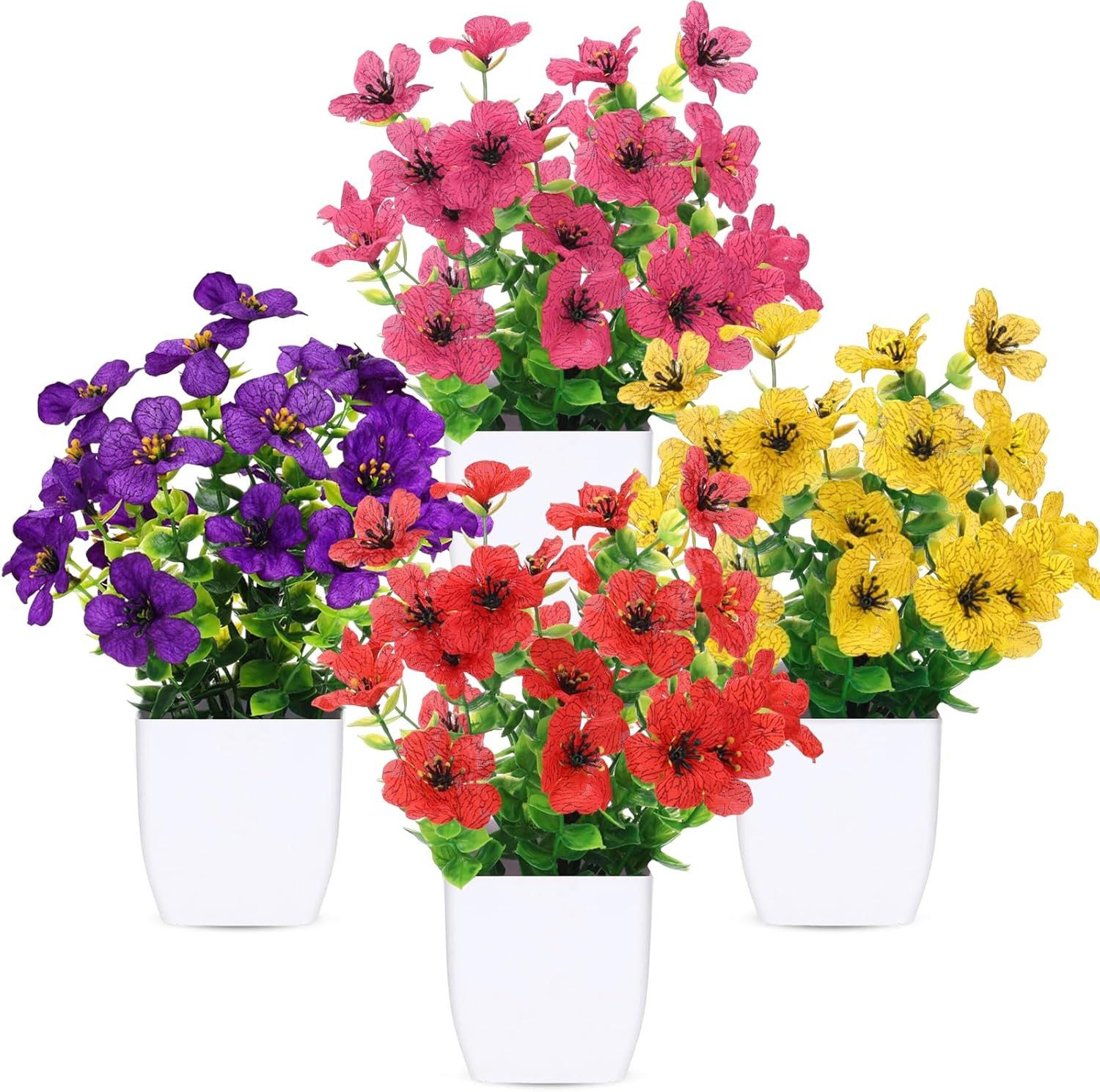 Fake Plants 4 Packs Small Faux Potted Flower Daisy with Eucalyptus Leaves Dec…