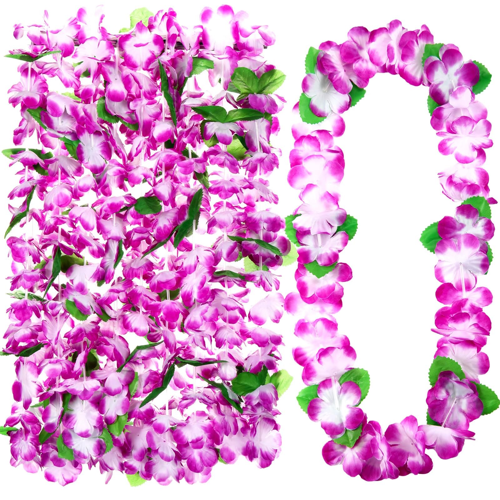 24 Counts Purple White Hawaiian Leis Necklace Tropical Flower Lei Floral Luau…