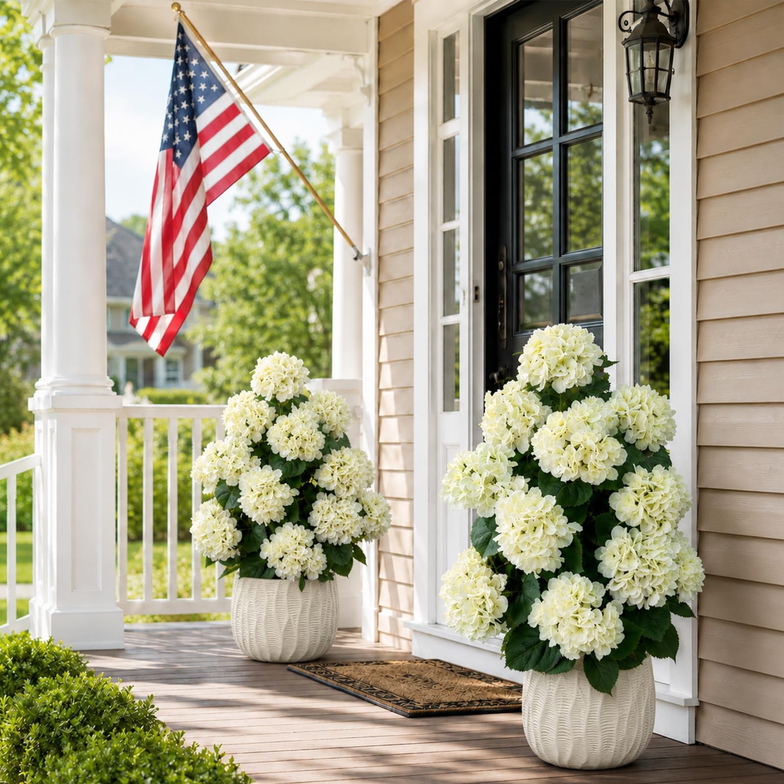 2 Pack Artificial Hydrangea Trees with White Flowers, UV Resistant