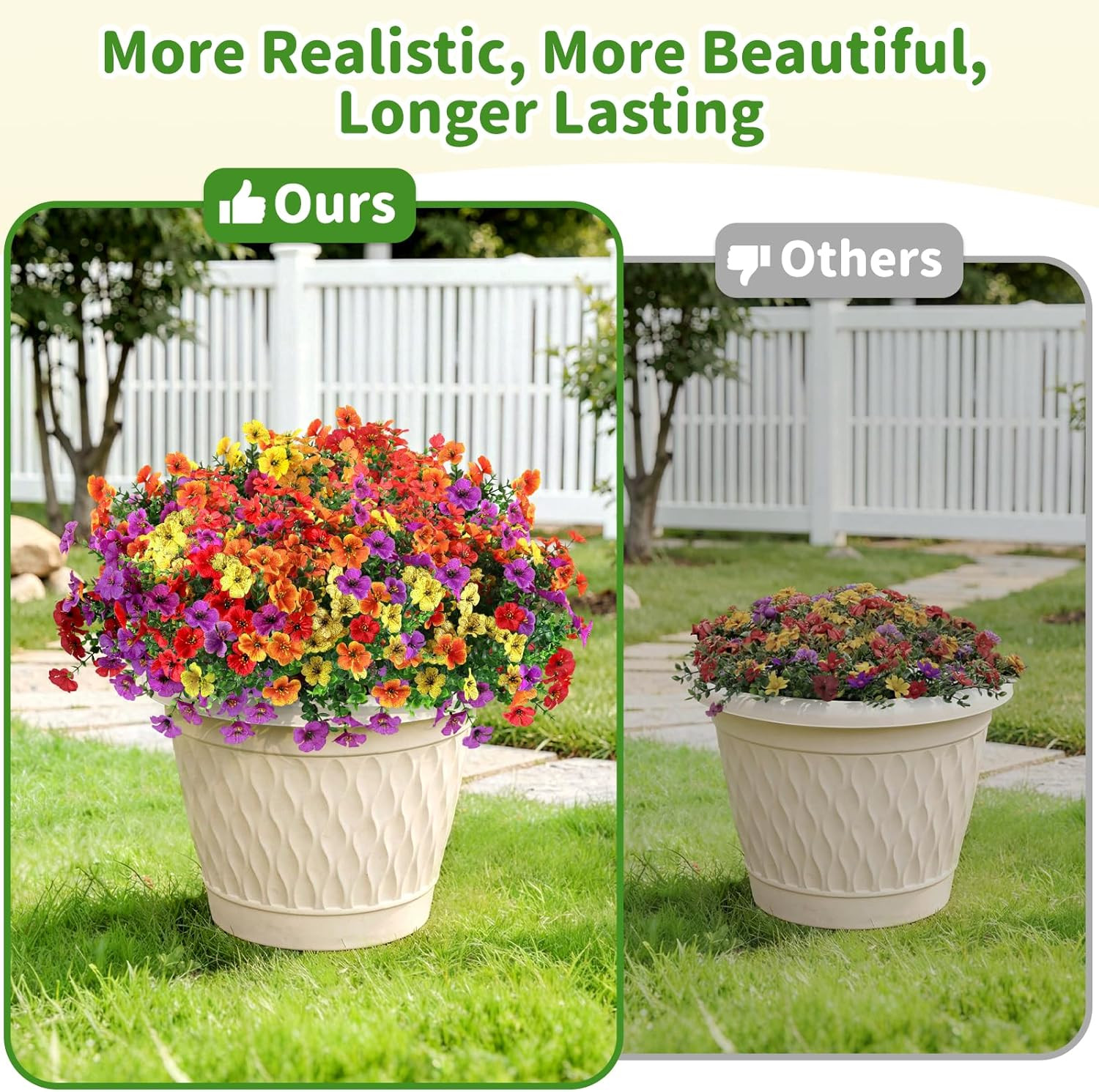 Artificial Outdoor Flowers, Realistic UV Resistant Waterproof Faux Plants, Full