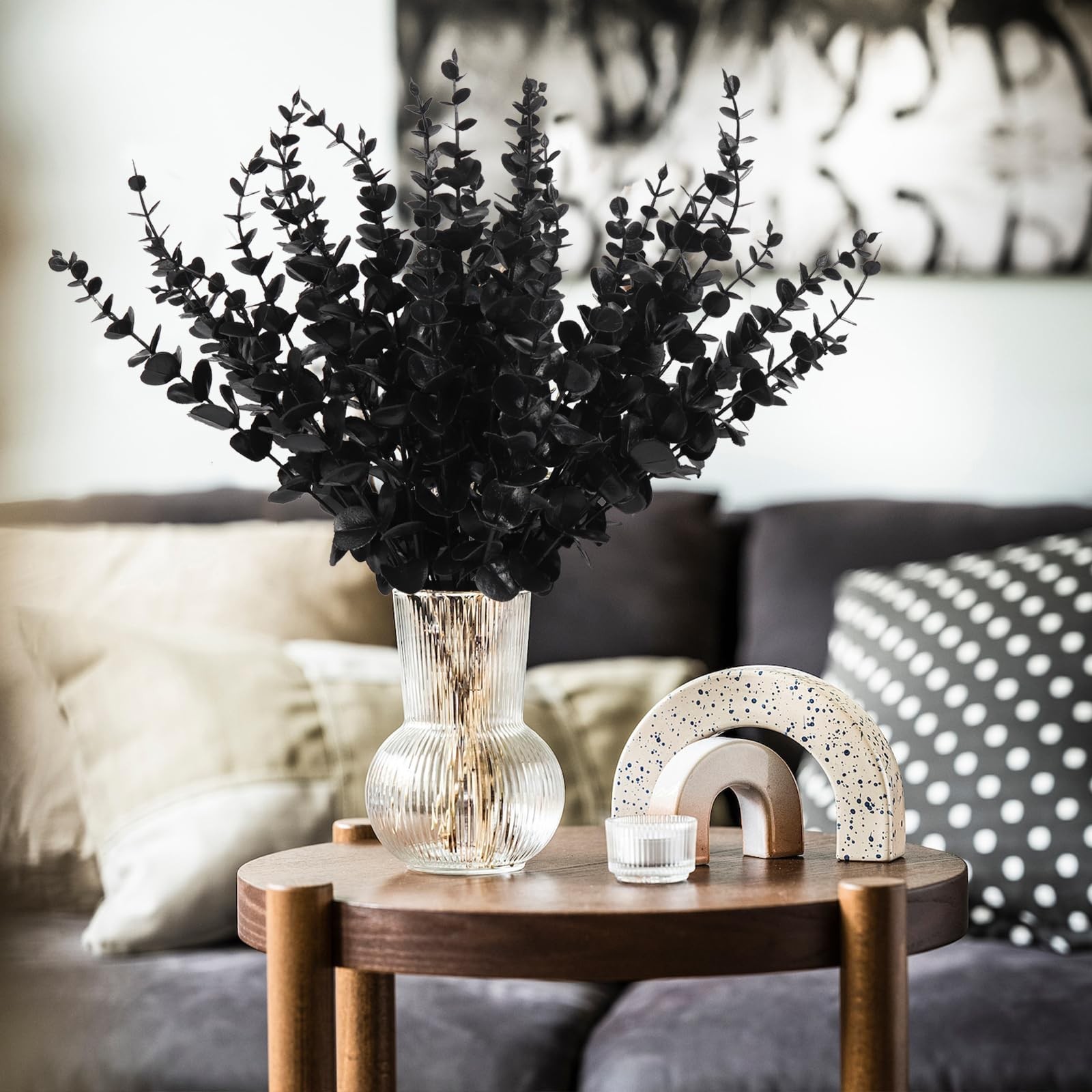 Black Fake Eucalyptus Branches, 36Pcs Floral Arrangement, Home Office Decoration