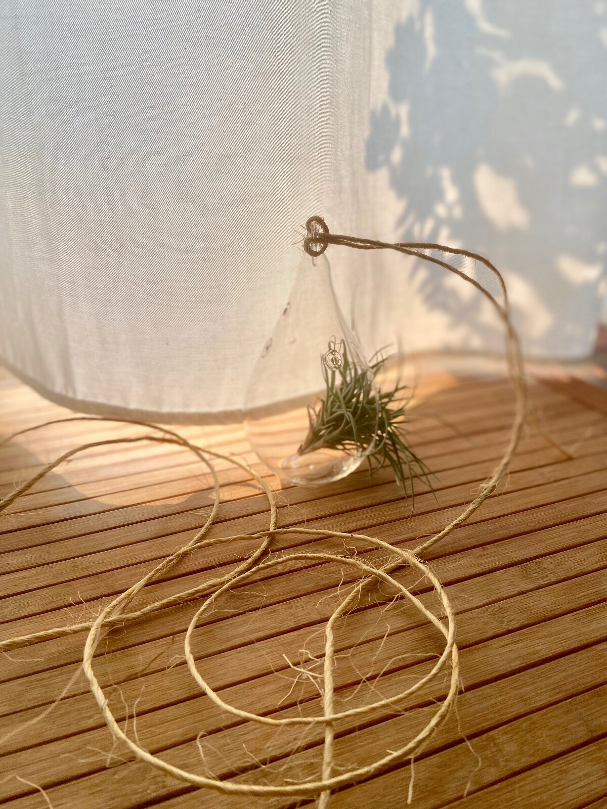Glass Airplant Plant Terrarium Vessel Clear Teardrop Container Rustic Jute NEW!