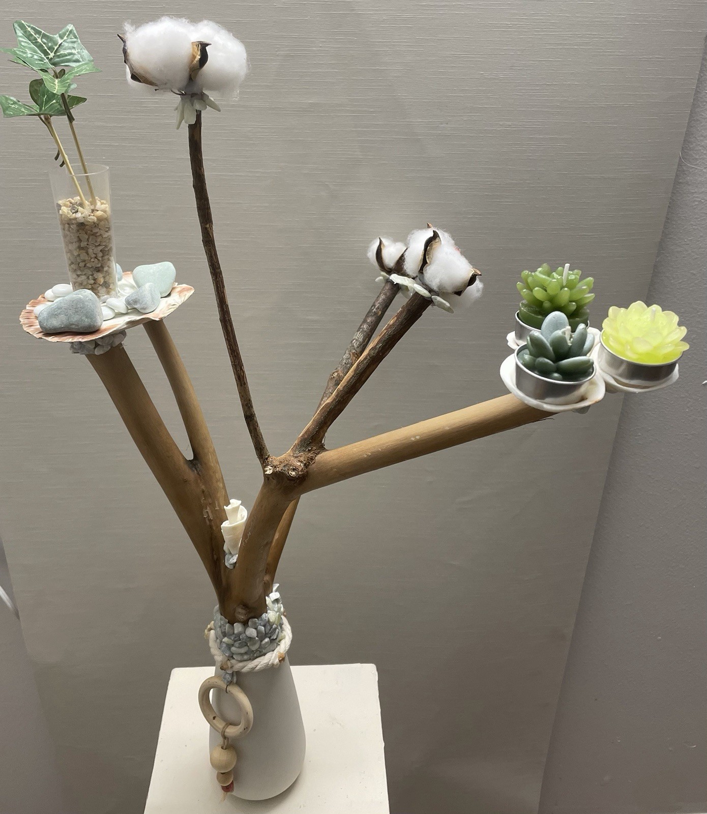 Artificial Coastal Succulent & Seashell Floral Centerpiece Multicolor