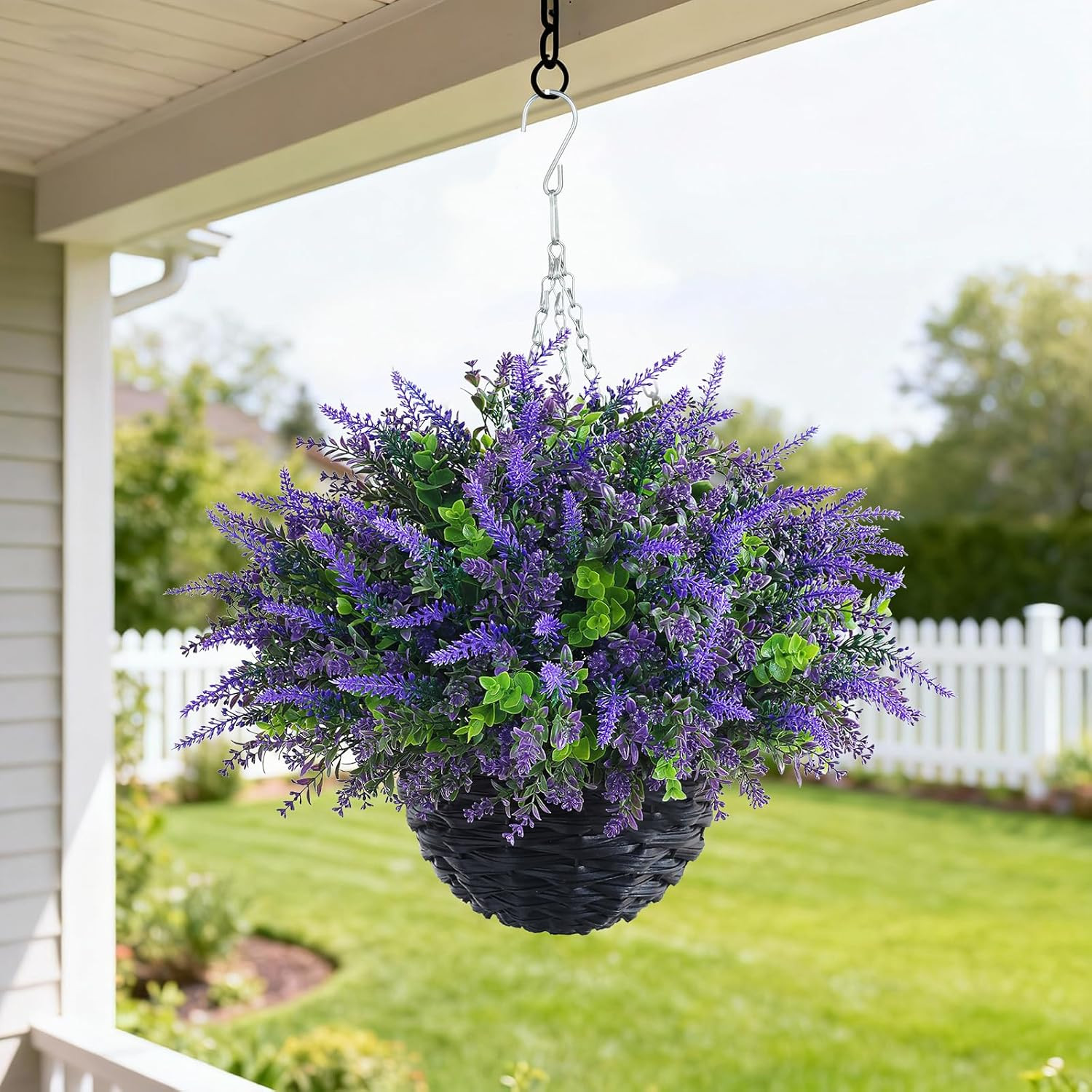 2 Sets Artificial Lavende & Eucalyptus Leaves Hanging Basket for Outdoor,Uv-Resi