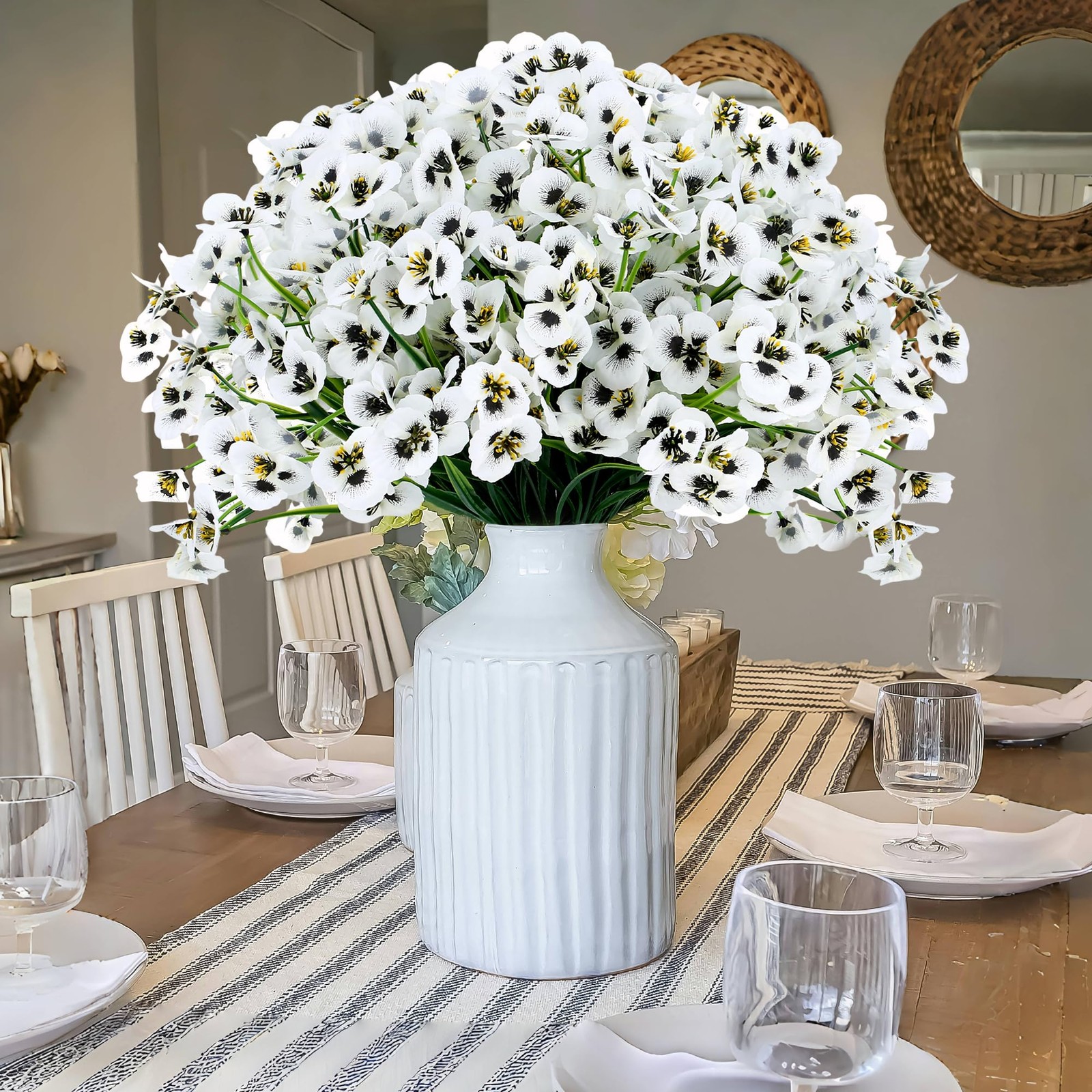 12 Bundles White Artificial Flowers Outdoor Pansy Fake Flower Plastic UV Resi…