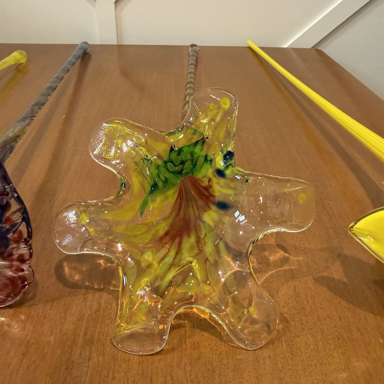 Vtg Murano Style Hand Blown Art Glass Long Stem Flower Bouquet 15-19″ Lot Of 4