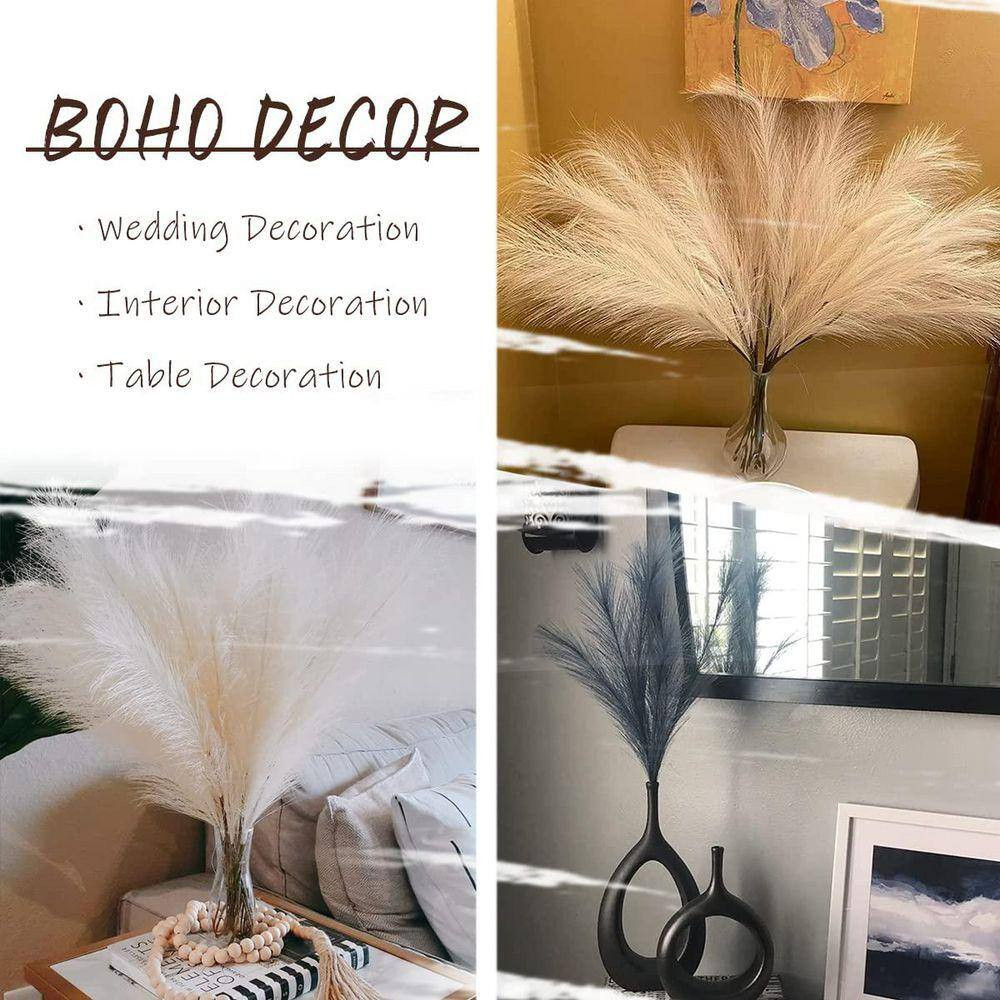 2.13 In. 12-Pieces Beige and Brown Artificial Plant Faux Pampas Grass Non-Sheddi
