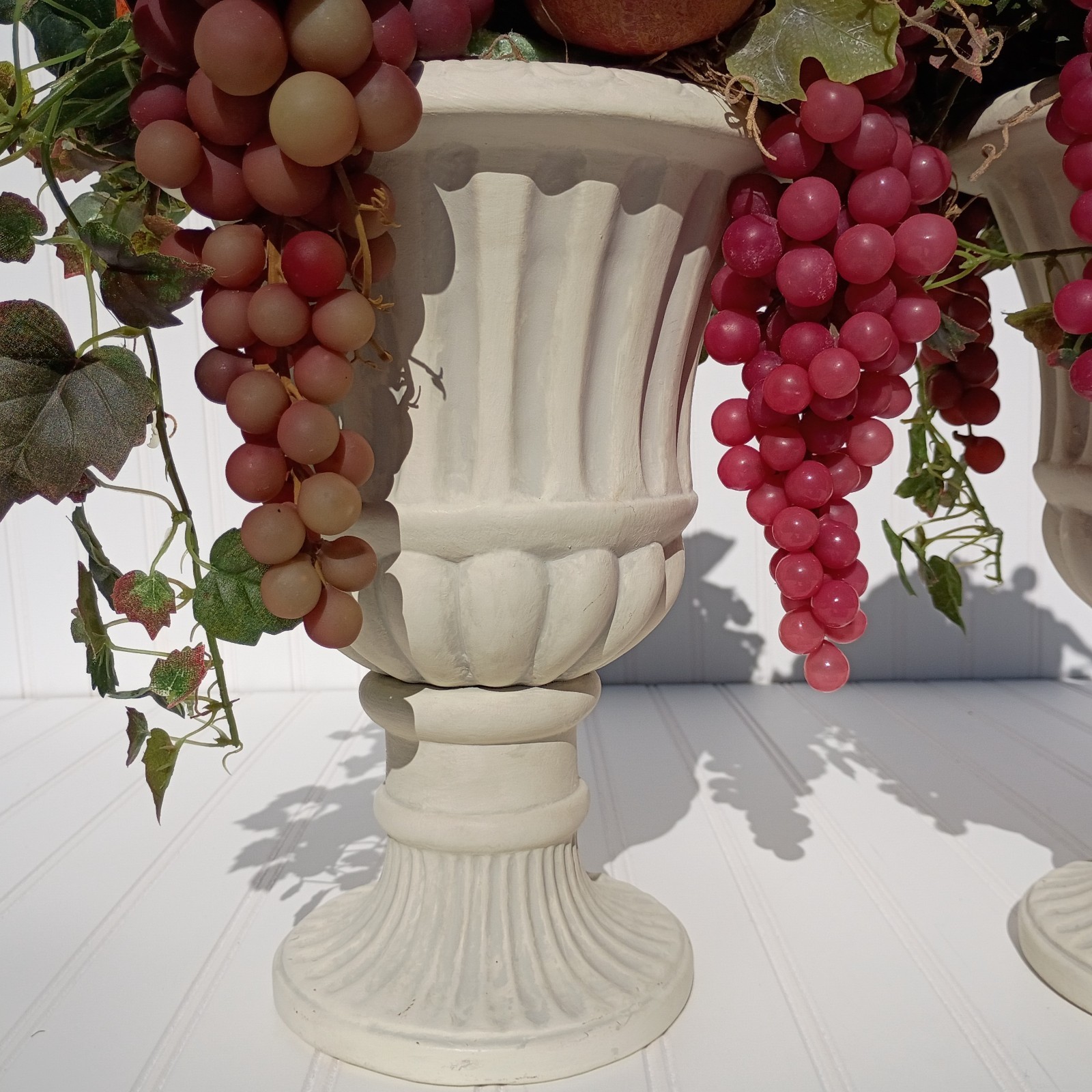 Vintage MCM Ceramic Urn Planters Neo Classical Regency Grapes Arrangements PAIR