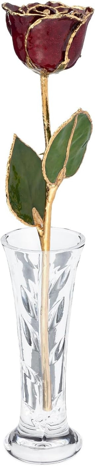24K Gold Dipped Garnet Rose with Glass Vase – Unique January Birthstone Gift
