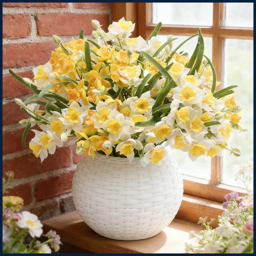 2 Bundles 30 Heads Artificial Daffodils Spring Flowers Soft Plastic Fake Flower