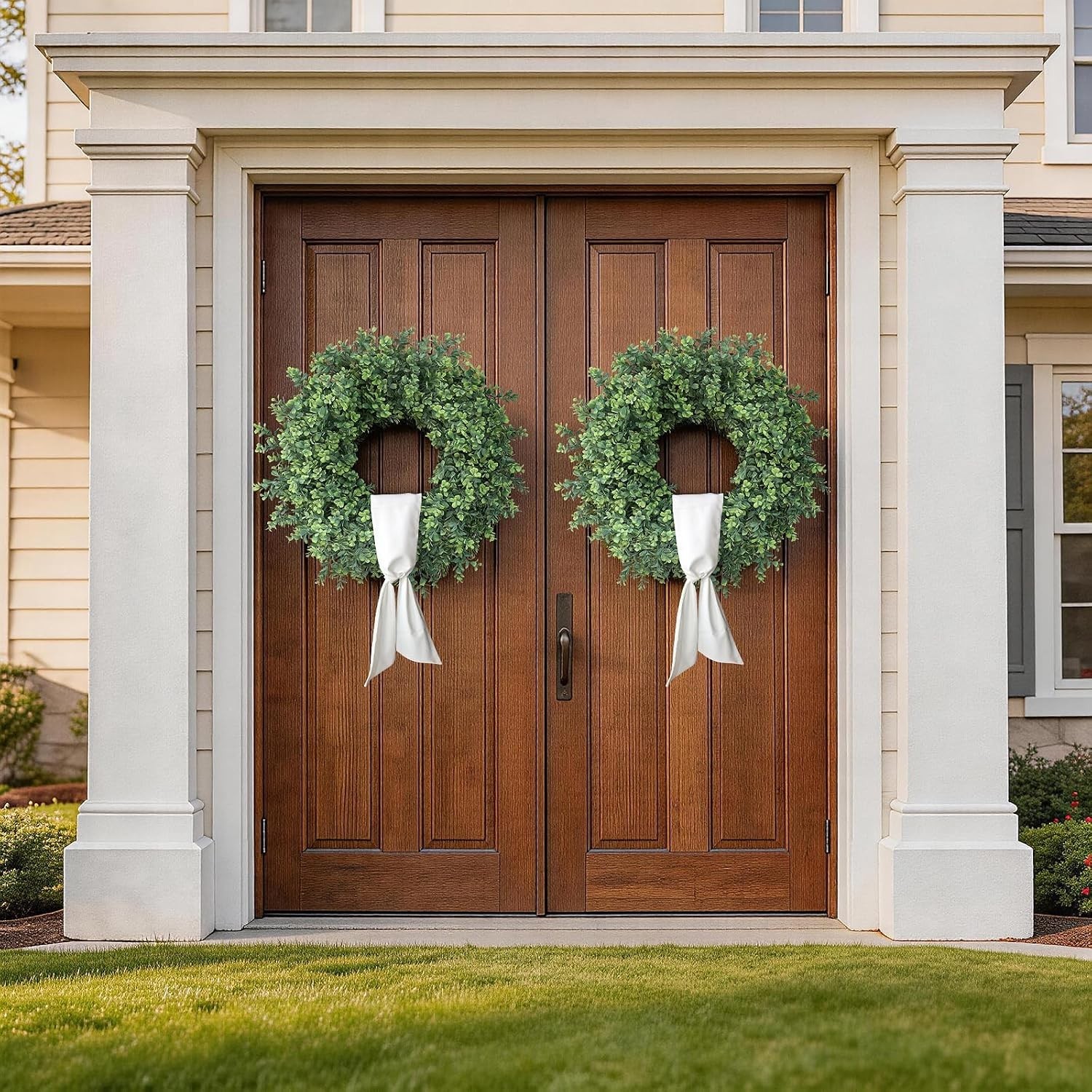 Artificial Boxwood Wreath Front Door Porch Wall Decor Greenery Outdoor Indoor