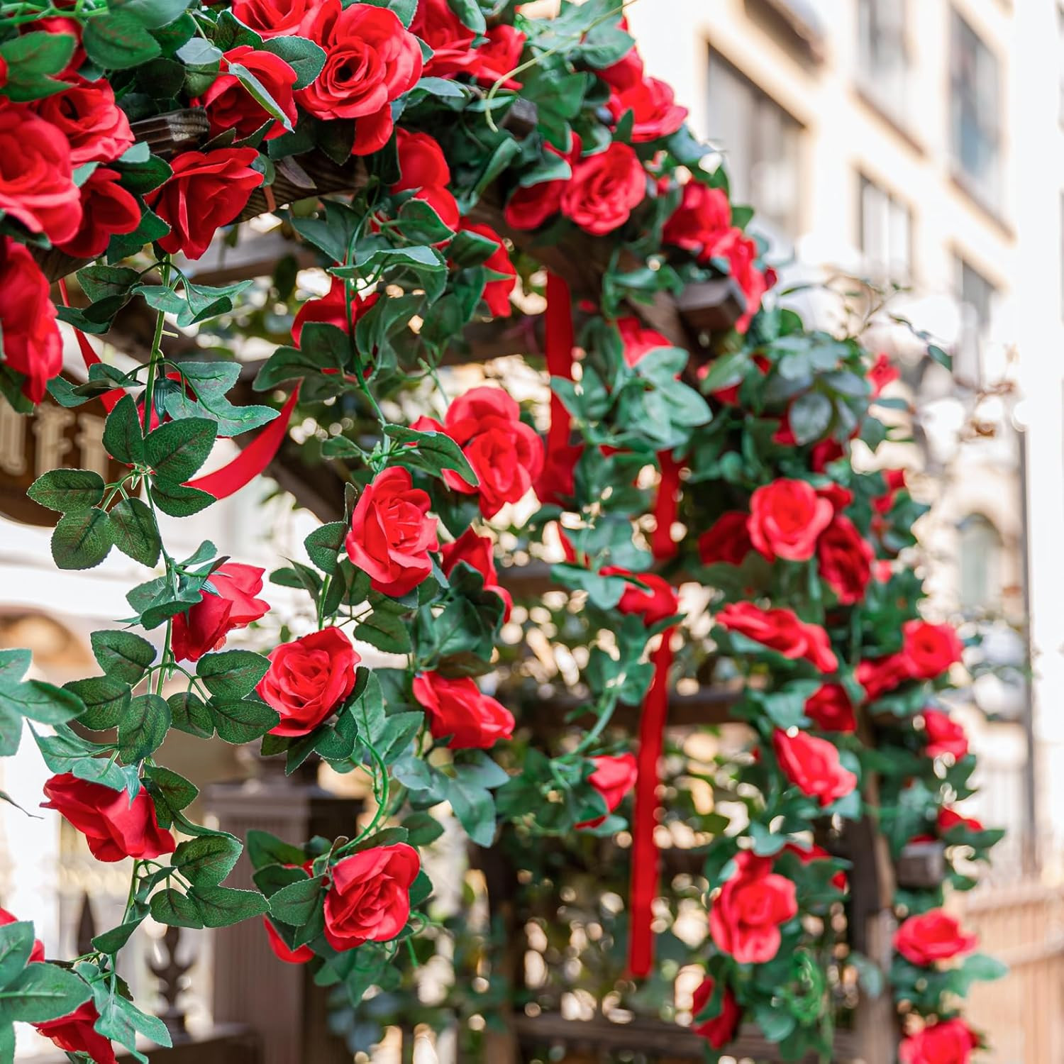 2 Pack (16FT) Artificial Rose Vine Fake Flowers Garland Hanging Silk Rose Ivy Pl