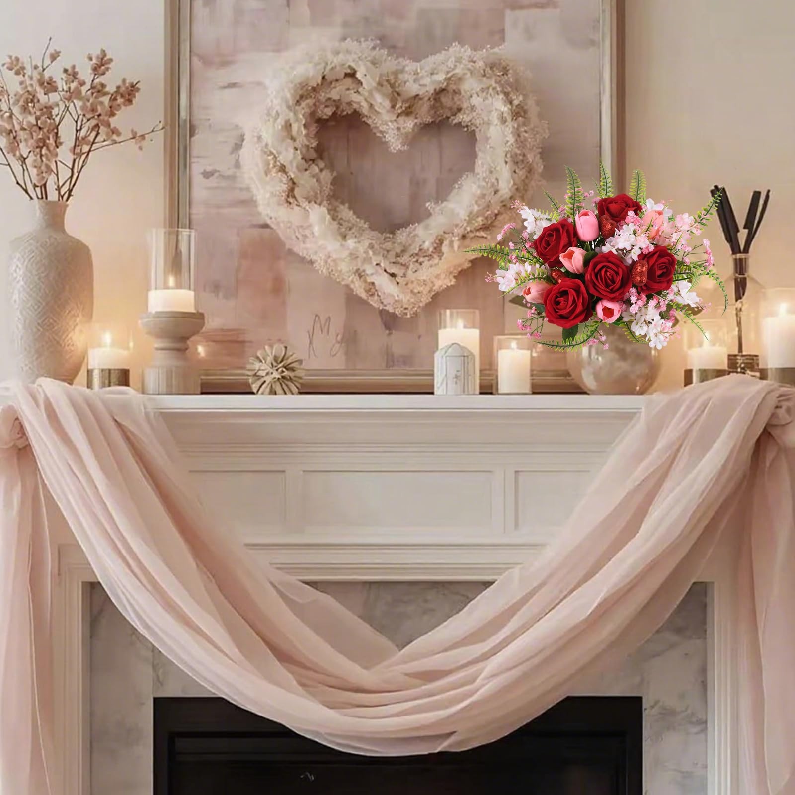 1 PC Valentines Day Decorations Artificial Flower Bouquet Red 13.67″