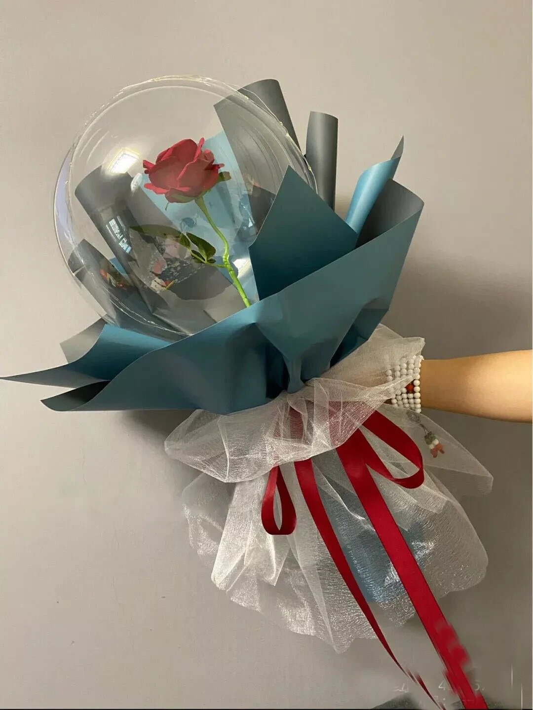 Valentine’s Day LED Light Balloon Red Rose DIY Flower Bouquet Gift – 3 Set/Order