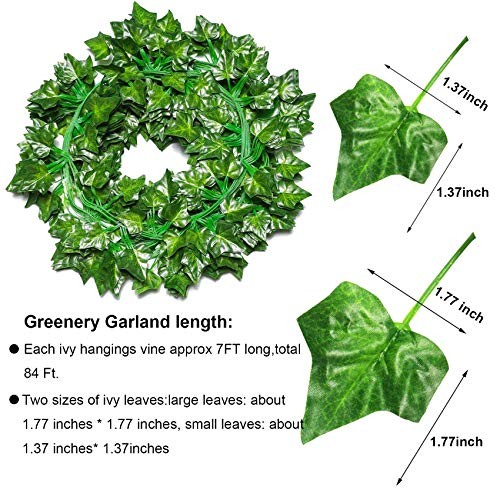 84Ft 12 Pack Artificial Ivy Leaf Plants Vine with 80 LED String Light,Green