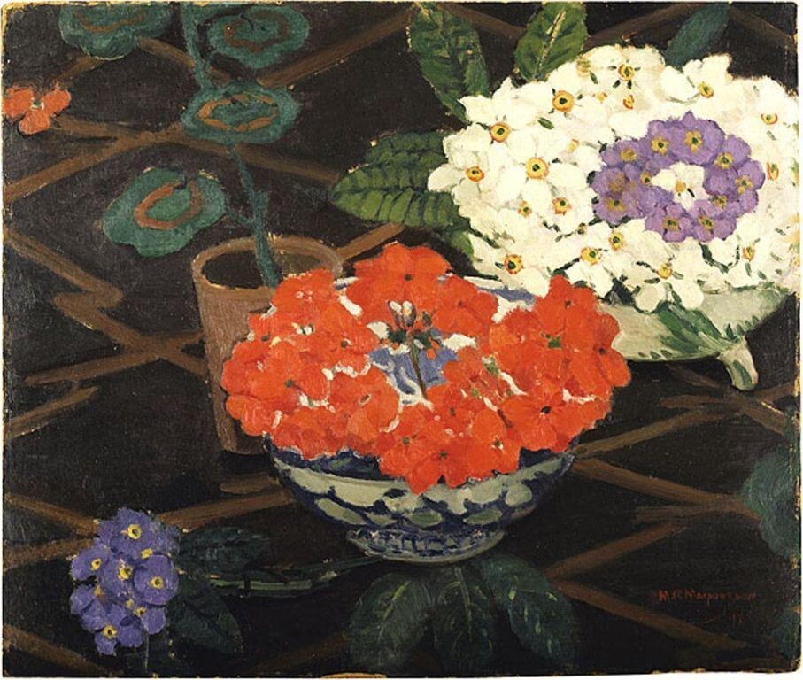 Flowers in a Jug Art Print – Margaret Preston Linocut Floral Still Life (1929)