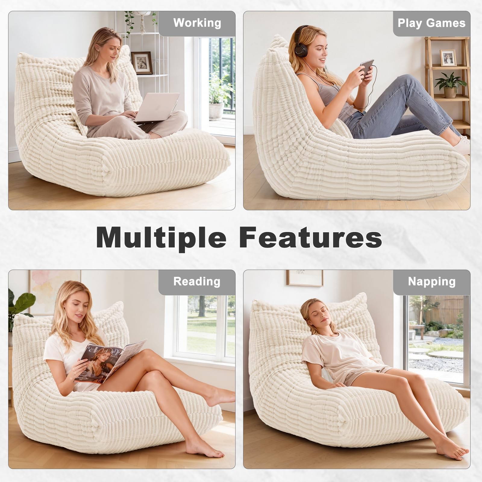 Bean Bag Chair with Lumbar Pillow, Gaint Bean Bag Chairs for Adults, Oversized