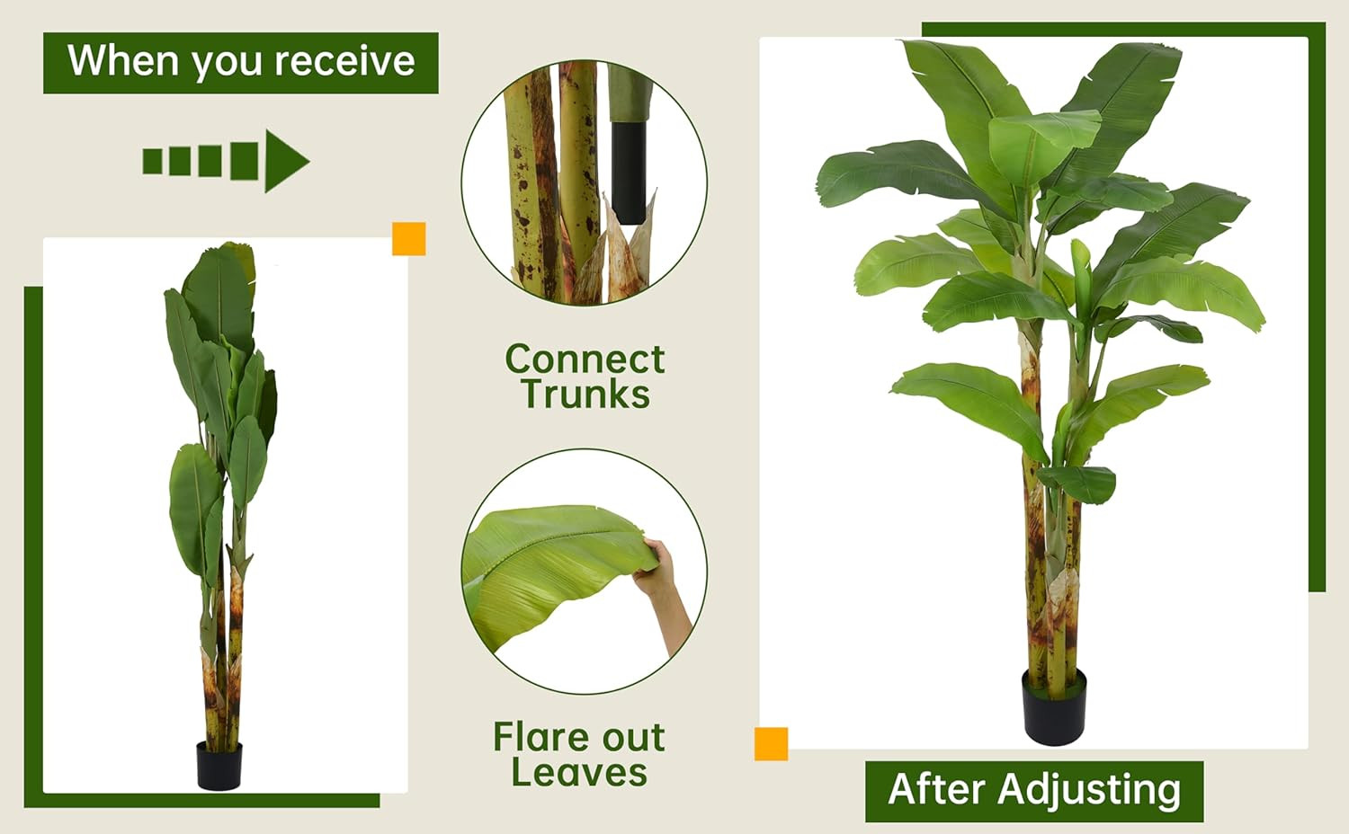 Lifelike 8FT Artificial Banana Tree with 18 Leaves for Home & Office Decor